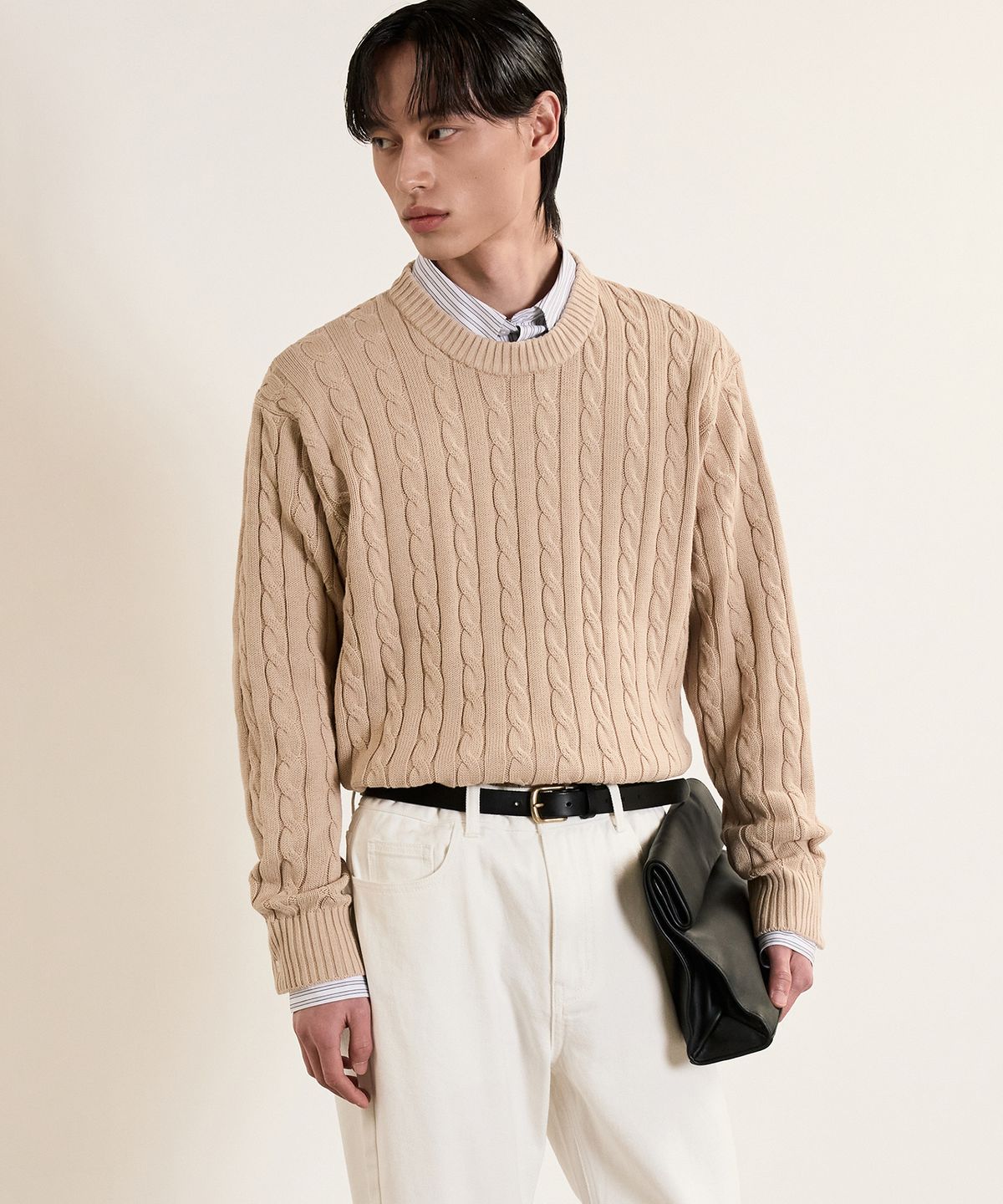티엔지티(TNGT) Cable Long Sleeves Knit Top (Tan Beige) TNSW5E102I2