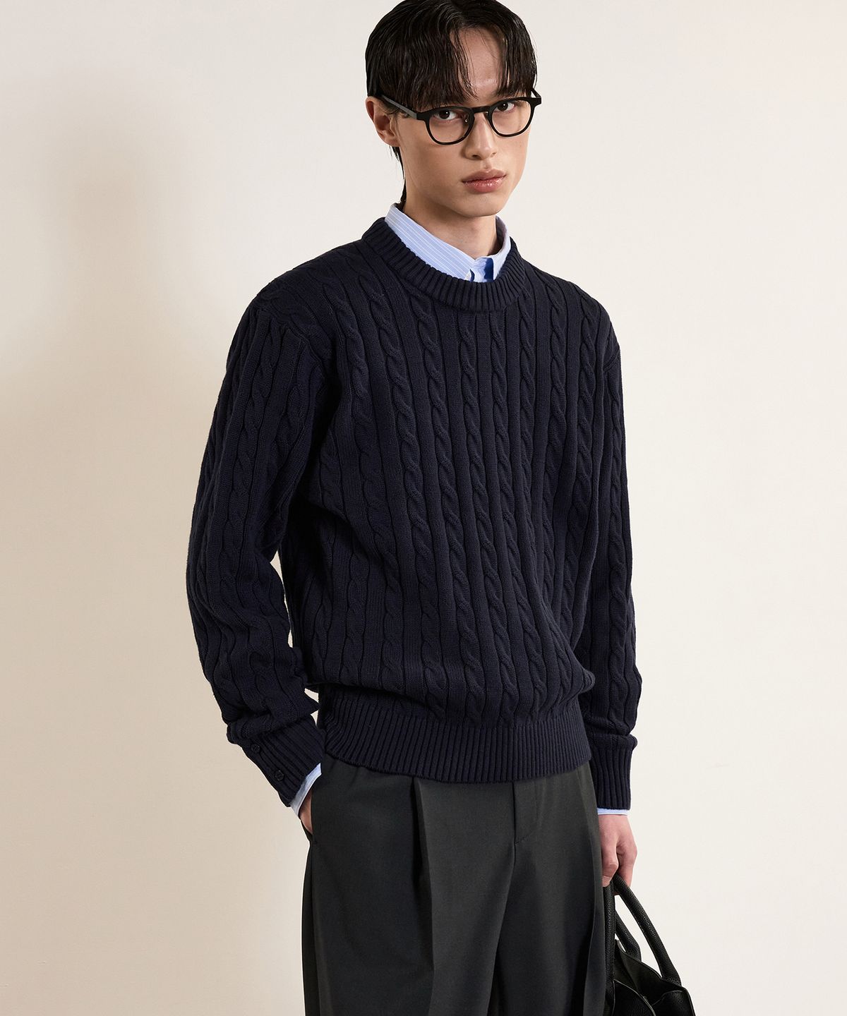 티엔지티(TNGT) Cable Long Sleeves Knit Top (Navy) TNSW5E102N2