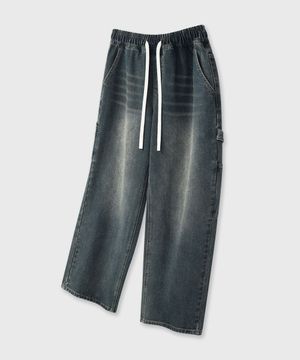 빈티지 캣워싱 와이드 카펜터 데님 밴딩 팬츠_3COLOR