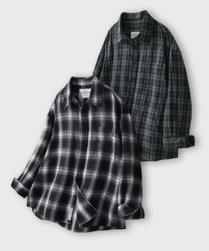 레트로 오버핏 플란넬 포켓 체크 셔츠_2STYLE