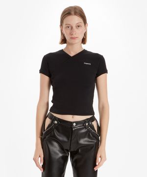 (W) 브이 넥 라인 티셔츠 블랙 V NECK LINE T-SHIRT BLACK