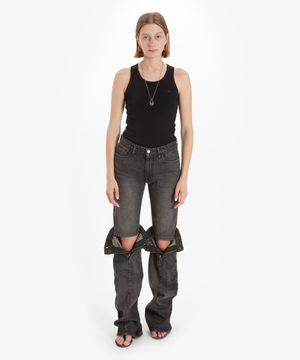 (W) 오픈 니 진 워시드 블랙 OPEN KNEE JEANS WASHED BLACK