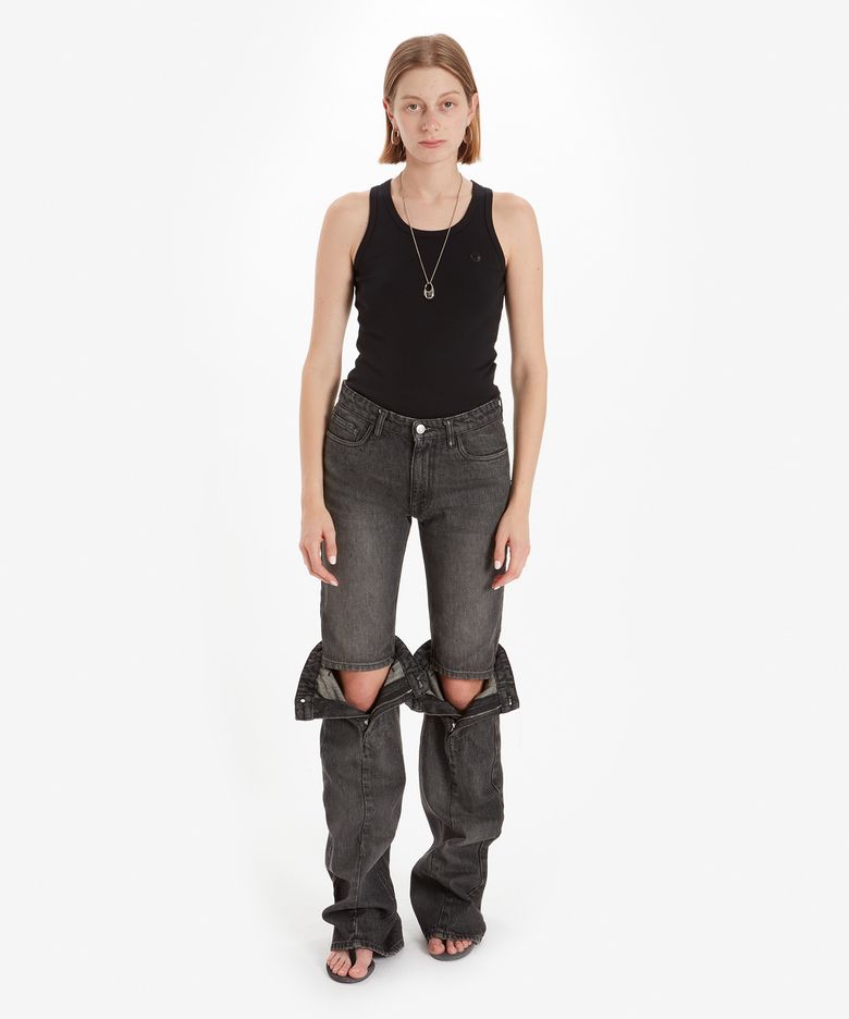 (W) 오픈 니 진 워시드 블랙 OPEN KNEE JEANS WASHED BLACK