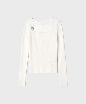(W) 니티드 컷아웃 롱 슬리브 탑 화이트 KNITTED CUT-OUT LONG SLEEVED TOP