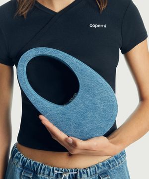 (W) 데님 미니 스와이프 백 워시드 블루 DENIM MINI SWIPE BAG