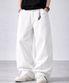 화이트 커브드 절개라인 와이드 코튼 팬츠