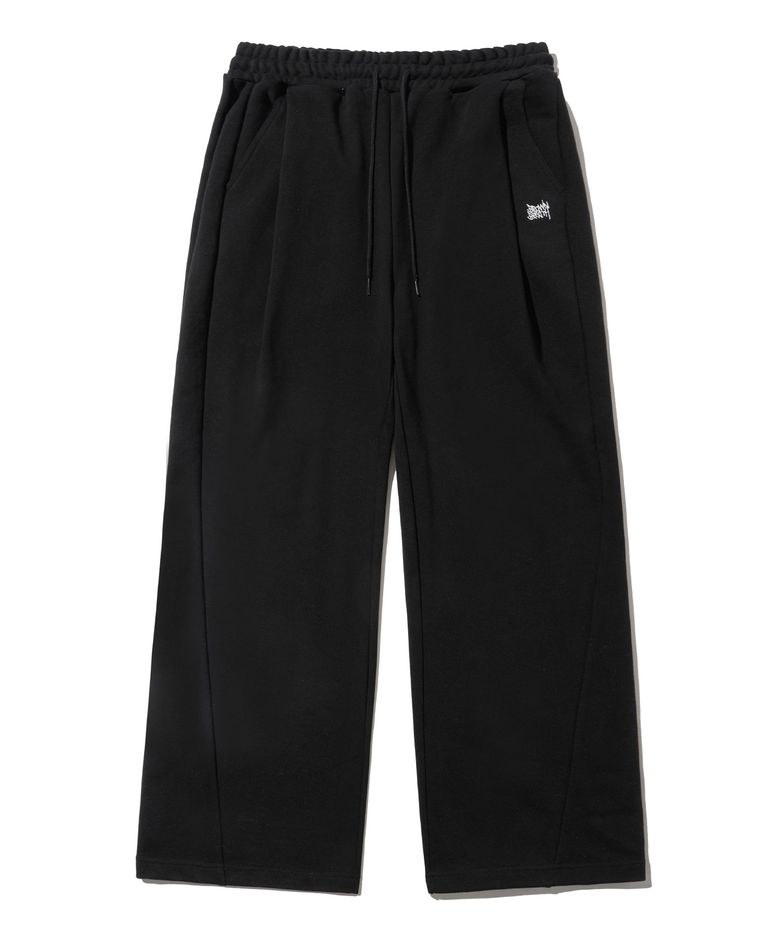 TWO TUCK WIDE TAG SWEAT PANTS - BLACK