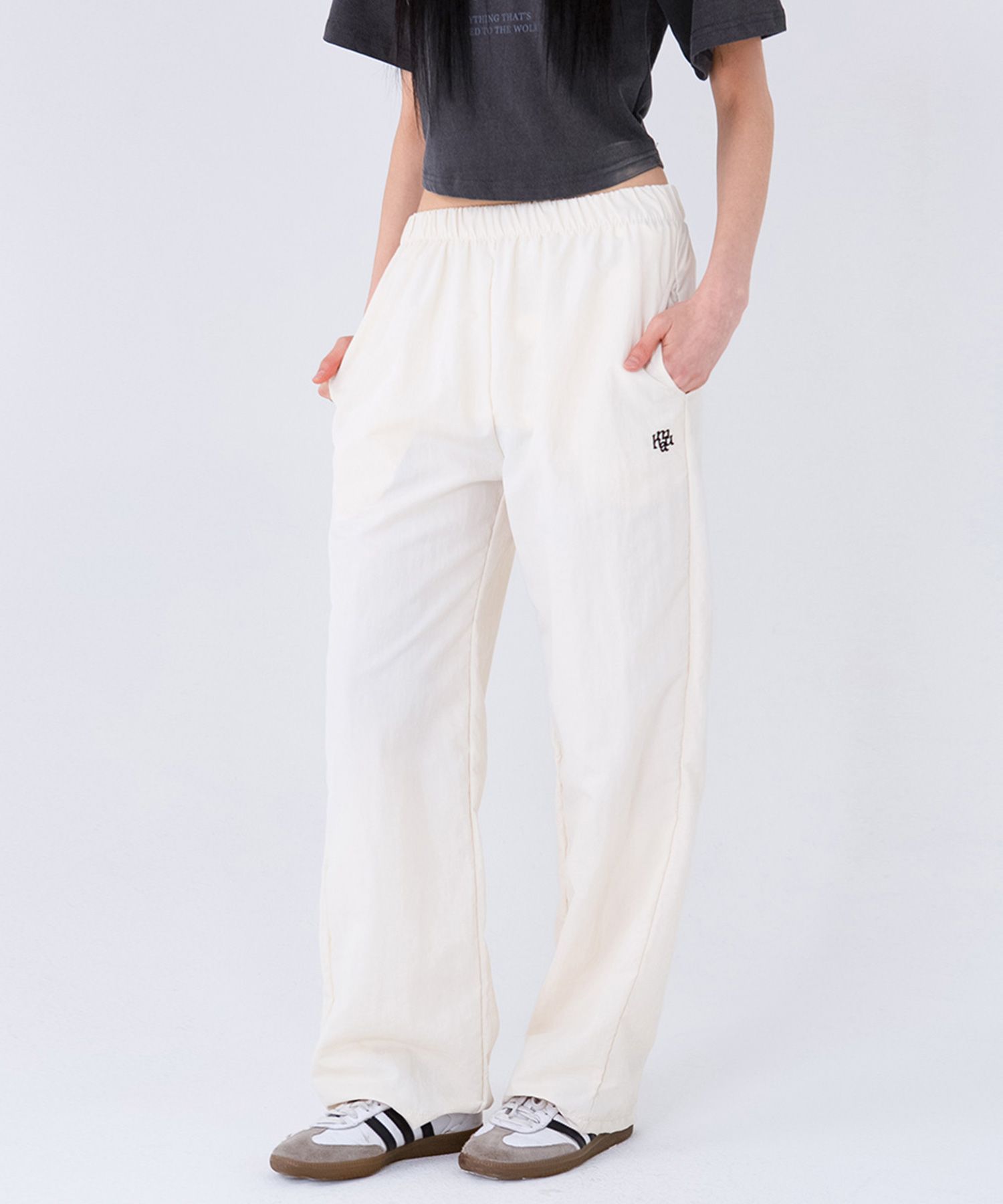 ●muahmuah● Stitch Cooling Wide Banding Pants Khaki MUP2580 MUSINSA | MUAHMUAH Stitch Cooling Wide Banding Pants [Beige]