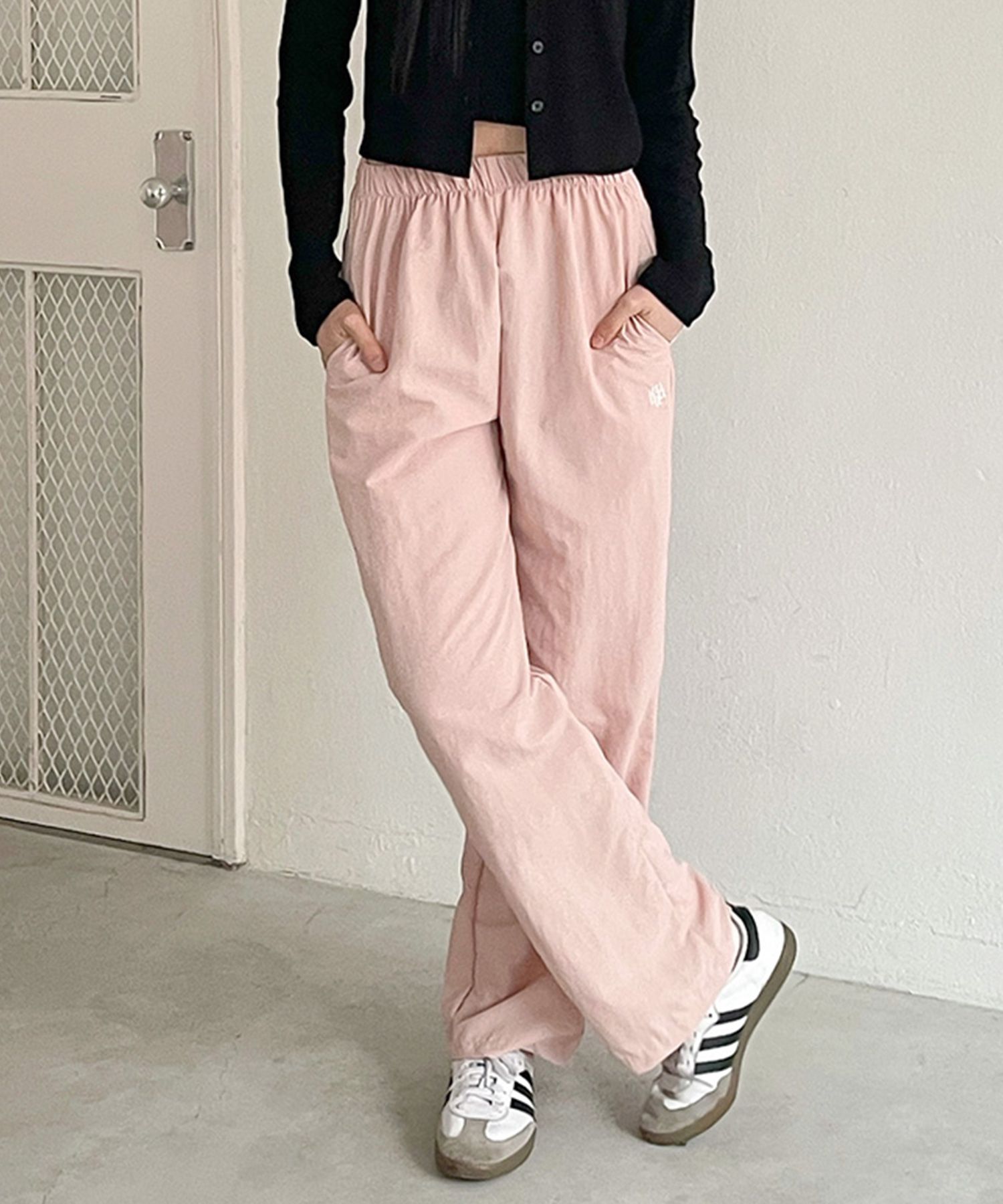 ●muahmuah● Stitch Cooling Wide Banding Pants Beige MUP2580 MUSINSA | MUAHMUAH Stitch Cooling Wide Banding Pants [Indie
