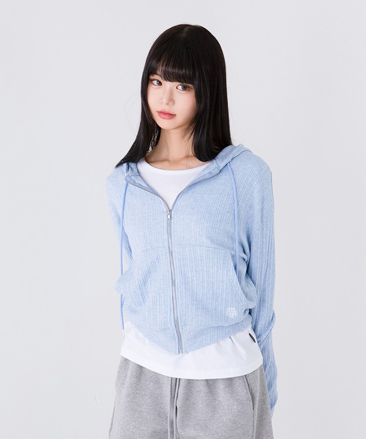 MUSINSA | MUAHMUAH Soft Regular Fit Hooded Zip-Up [Blue]