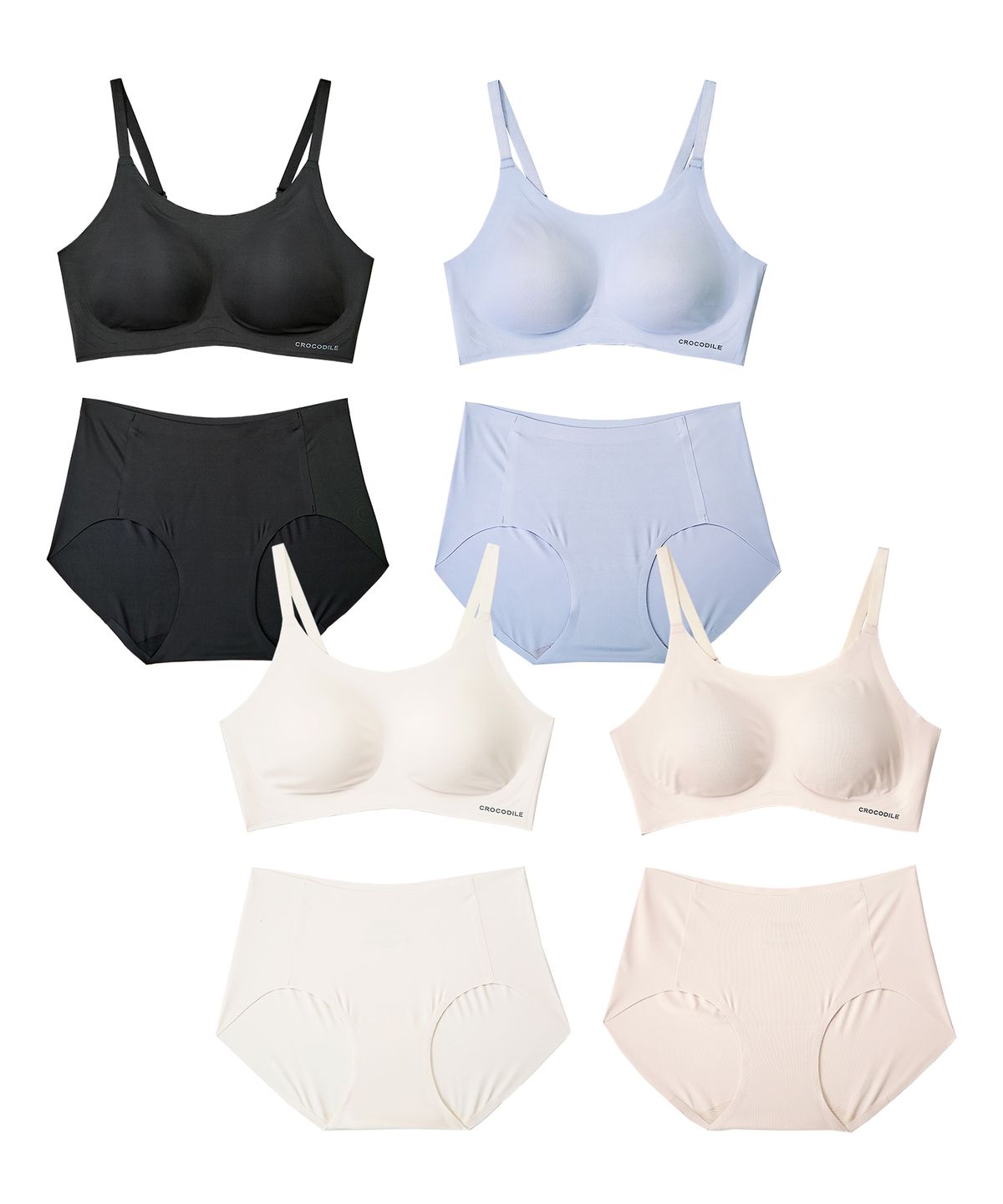 크로커다일 이너웨어(CROCODILE INNERWEAR) [4PACK] 소프트핏 쉘론 스트랩 패드일체형 브라팬티 세트