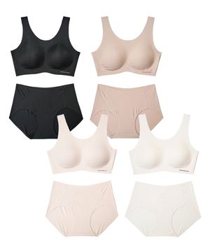 [4PACK] 소프트핏 쉘론 U넥 패드일체형 브라팬티 세트