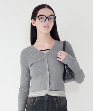 키르시 플레인 브이넥 슬림 가디건 [멜란지 그레이]