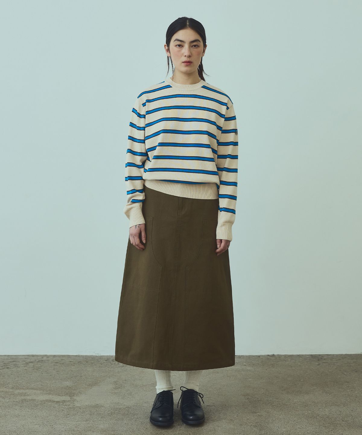 유니폼브릿지(UNIFORM BRIDGE) stripe crew neck knit(womens) ivory