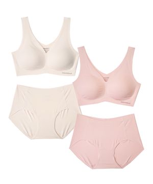 [2PACK]소프트핏 쉘론 V넥 패드일체형 브라팬티 세트