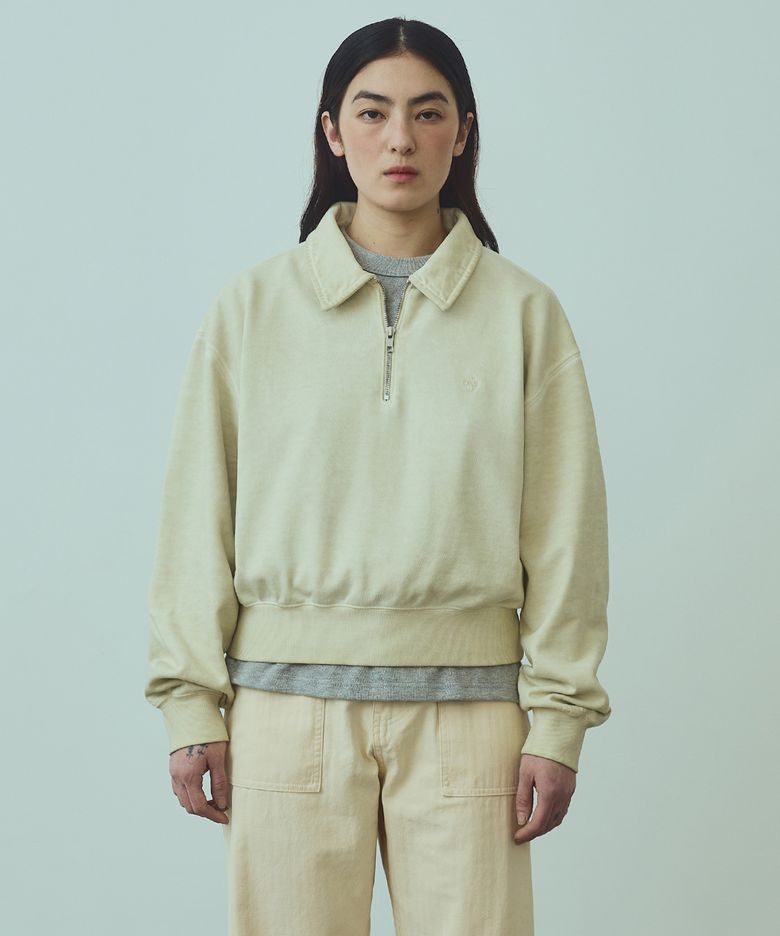half zip-up sweatshirt(womens) dusty yellow