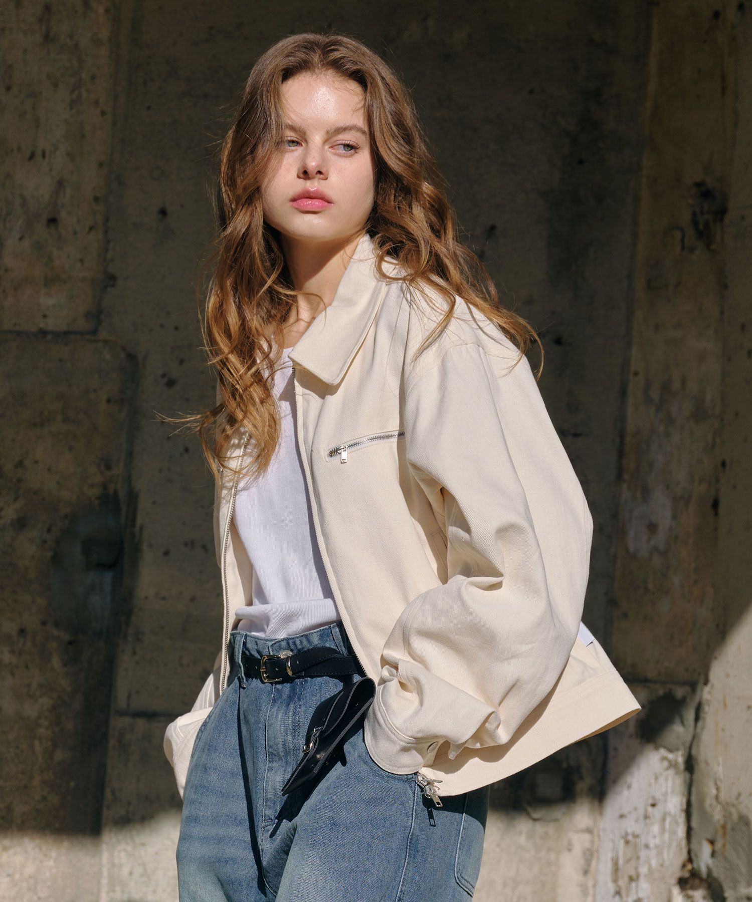 ★ Urbandtype.★ Cotton collar blue jean jacket ivory UBESJ MUSINSA | URBANDTYPE Cotton Collar Blue Jacket_Ivory