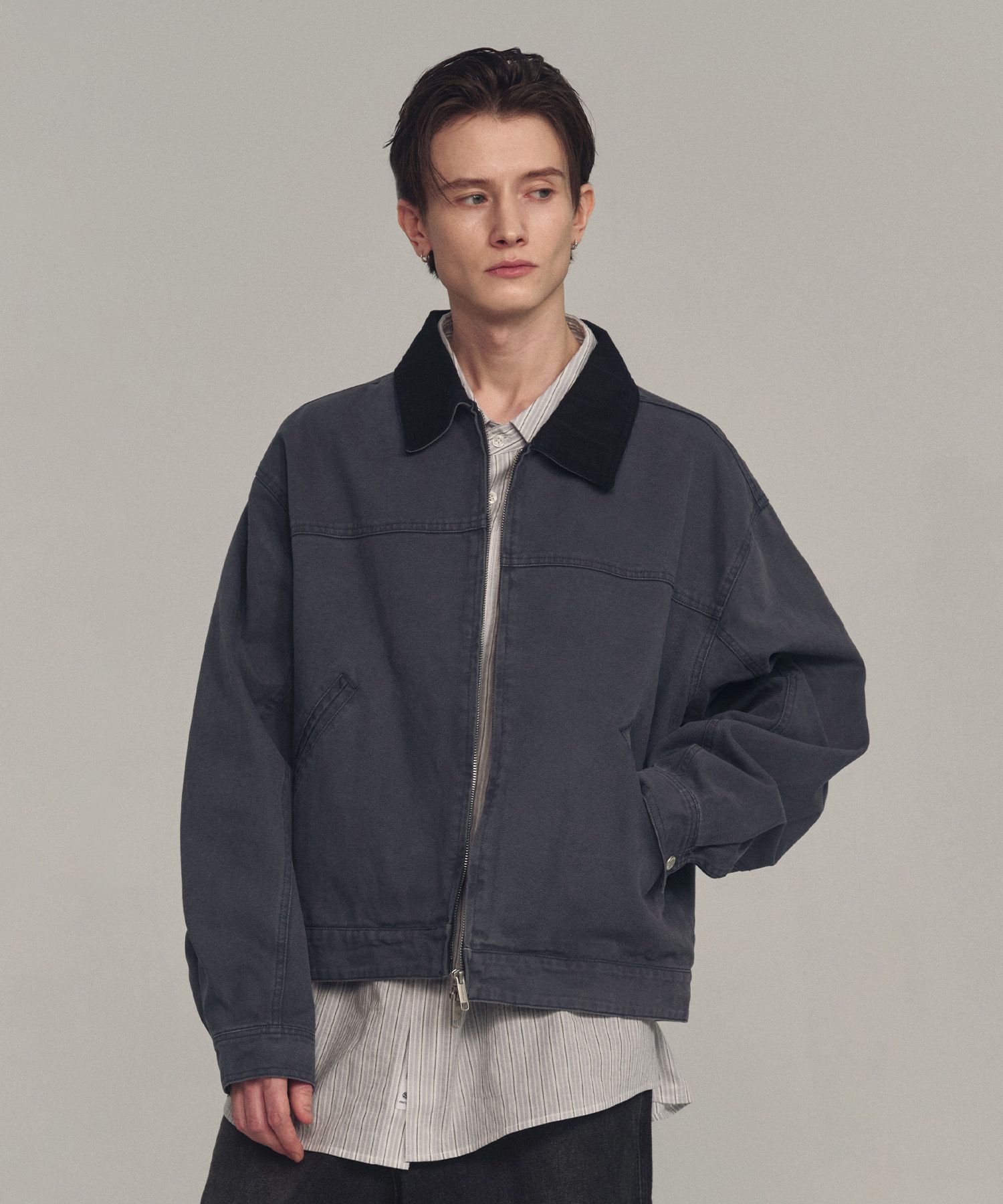 ★ Urbandtype.★ Vintage Washed Cotton Crop Jacket Navy UBE MUSINSA | URBANDTYPE Vintage Washed Cotton Crop Jacket_Navy