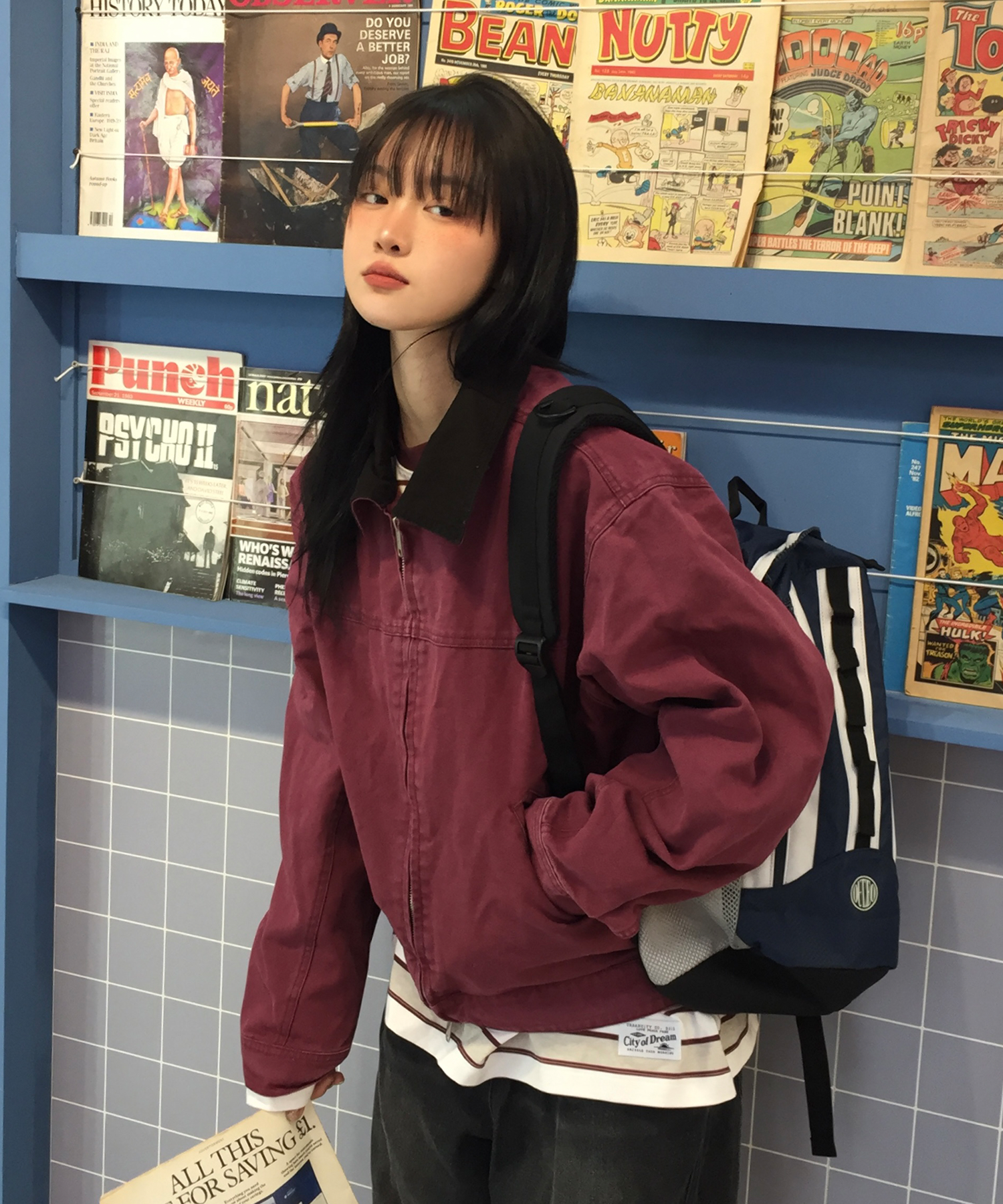 ★ Urbandtype.★ Vintage Washed Cotton Crop Jacket Wine UBE MUSINSA | URBANDTYPE Vintage Washed Cotton Crop Jacket_Wine
