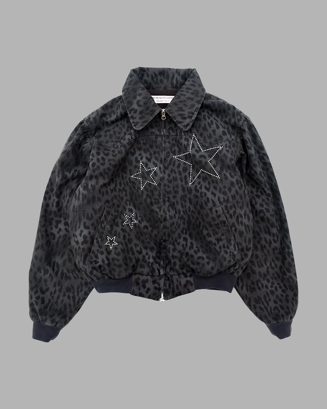 ◆THE MUSEUM VISITOR◆ HOT FIX LEOPARD WORK JACKET CHARCOAL 더뮤지엄비지터(THEMUSEUMVISITOR) HOT FIX LEOPARD WORK JACKET