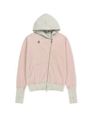 STRIPE UNBALANCED ZIPUP HOODIE (PINK)