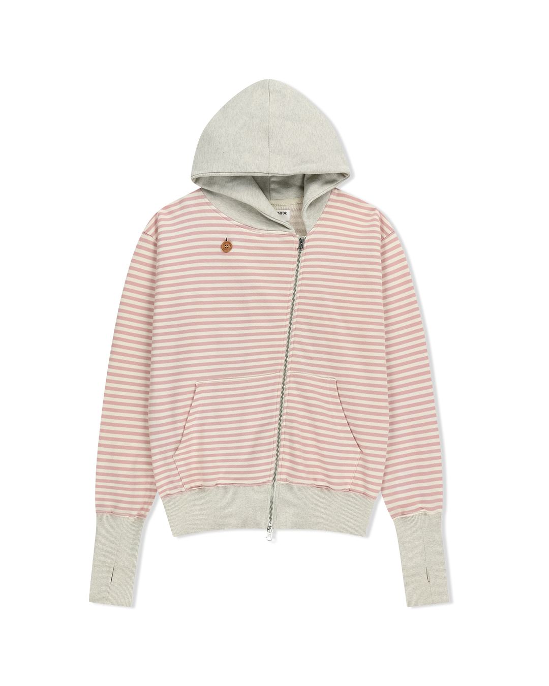 MUSINSA公式 | THEMUSEUMVISITOR STRIPE UNBALANCED ZIPUP HOODIE (PINK)