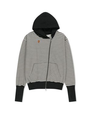 STRIPE UNBALANCED ZIPUP HOODIE (CHARCOAL)
