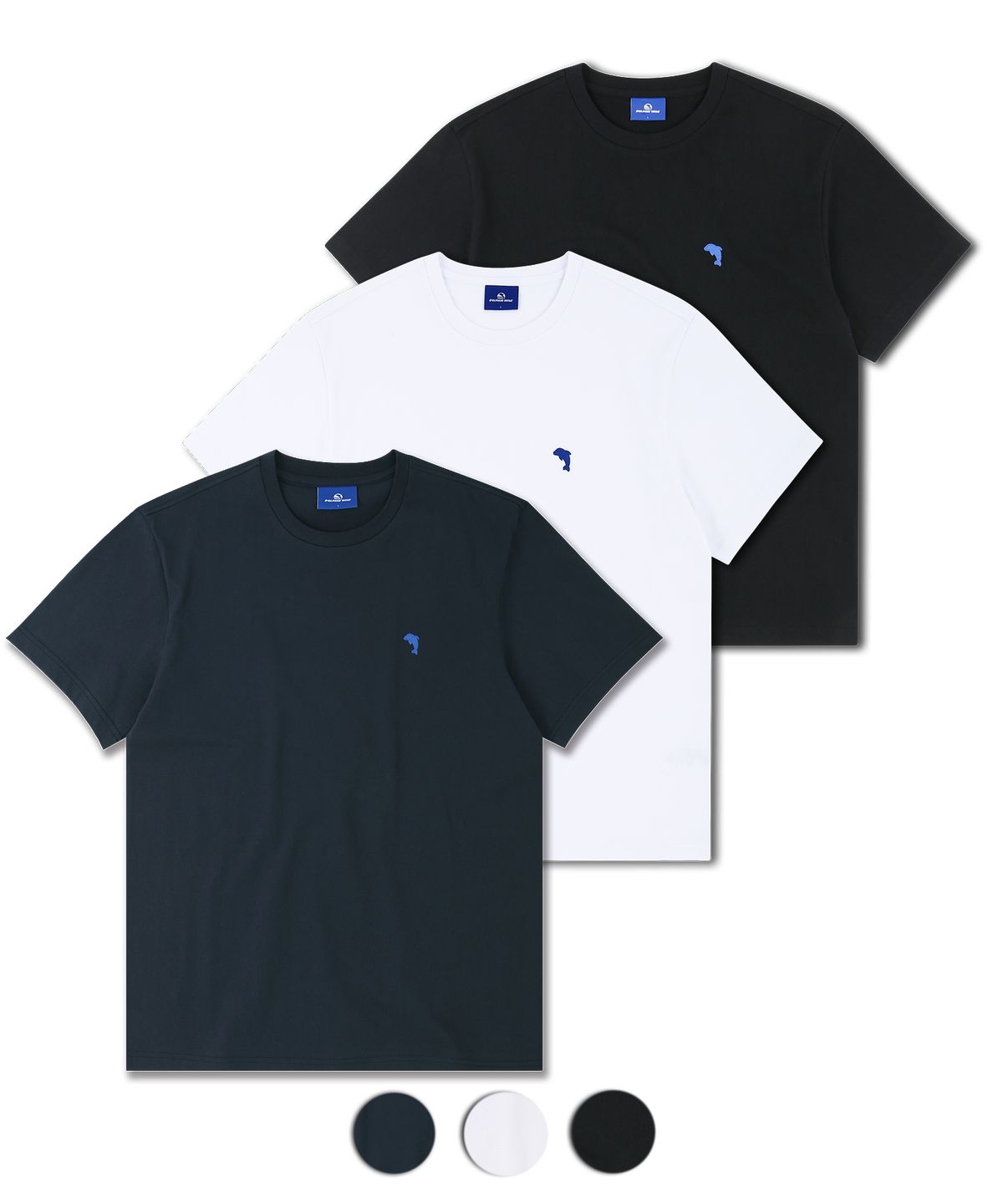 돌핀웨이브어패럴(DOLPHIN WAVE APPAREL) [3팩] 돌핀 미니 체인자수 16수 반팔티셔츠 네이비 & 화이트  & 블랙