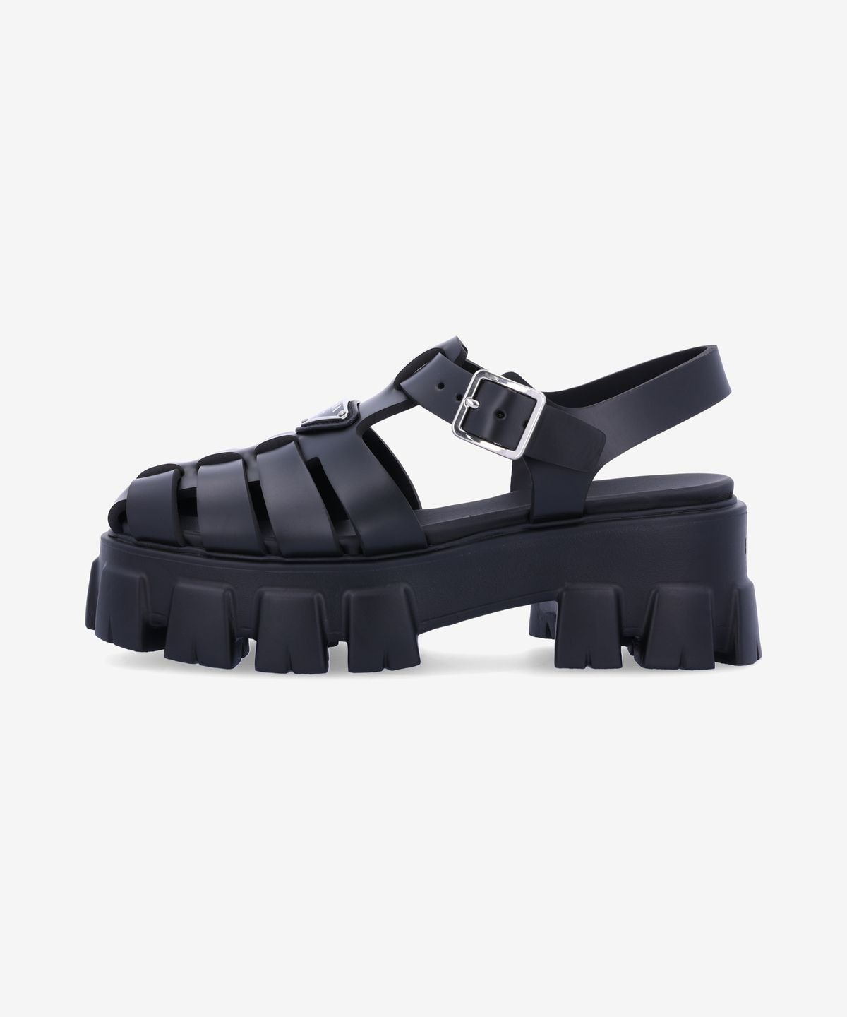 MUSINSA | PRADA Triangle Logo Rubber Monolith Sandals - Black /  1X853M3LKKF0002