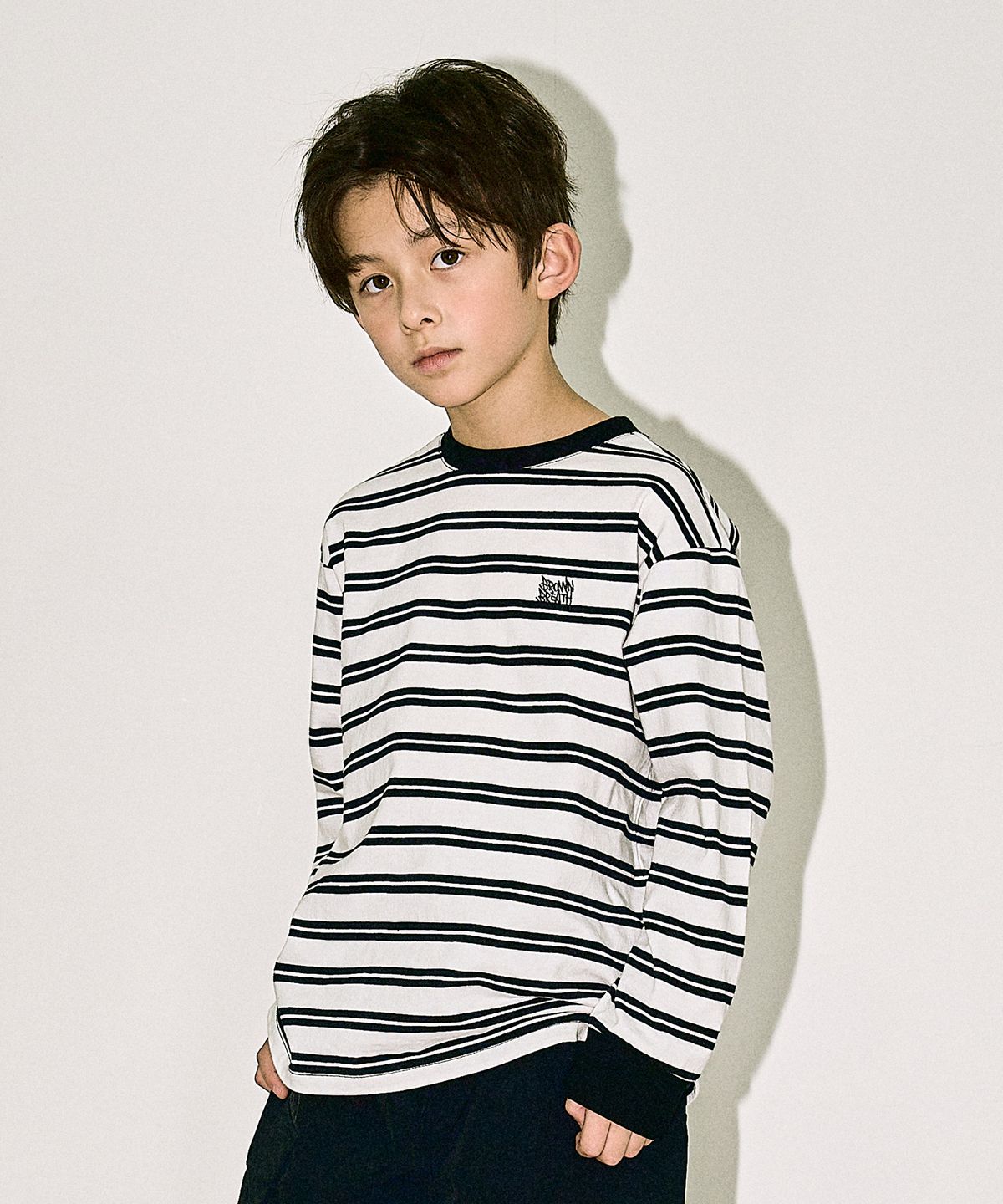 브라운브레스 키즈(BROWNBREATH KIDS) KIDS TAG STRIPE LONGSLEEVE - BLACK