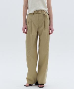 벨티드 와이드 팬츠 라이트카키