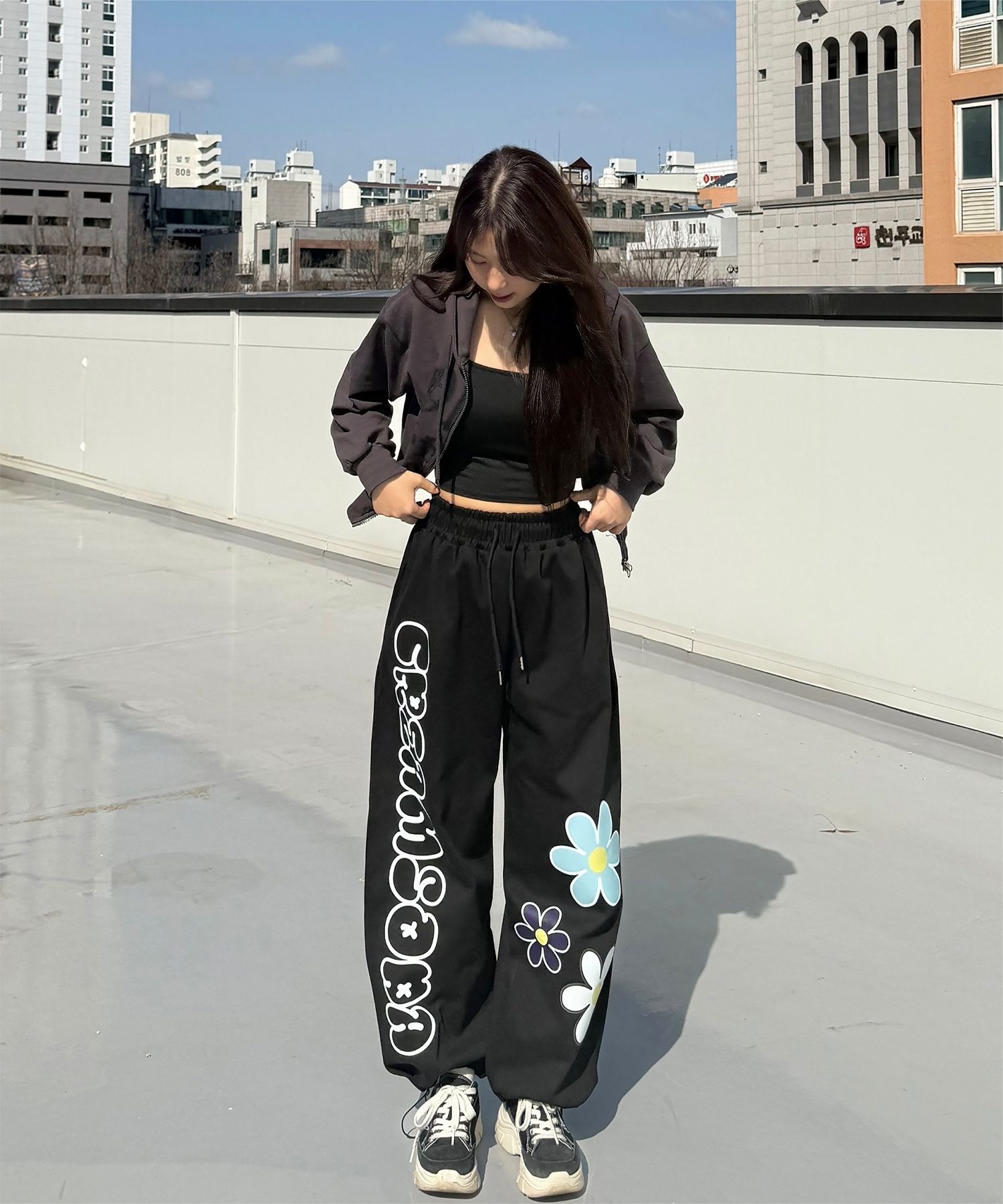 MUSINSA公式 | CREAM SODA LAB 3 Flower Wide Banding Pants