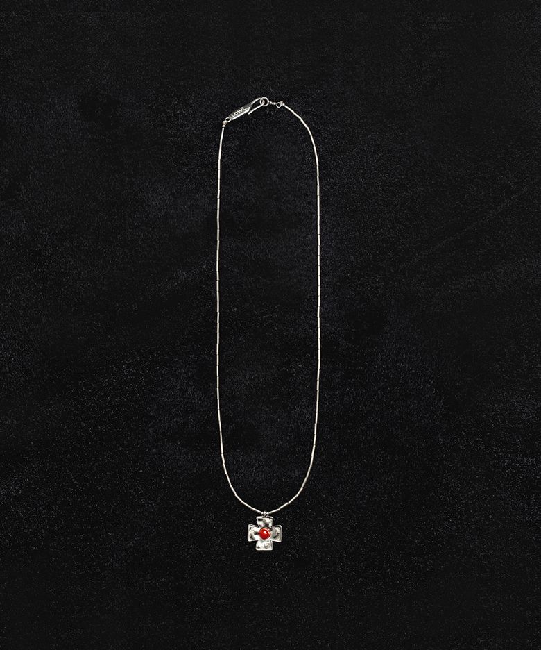 Red cross silver necklace