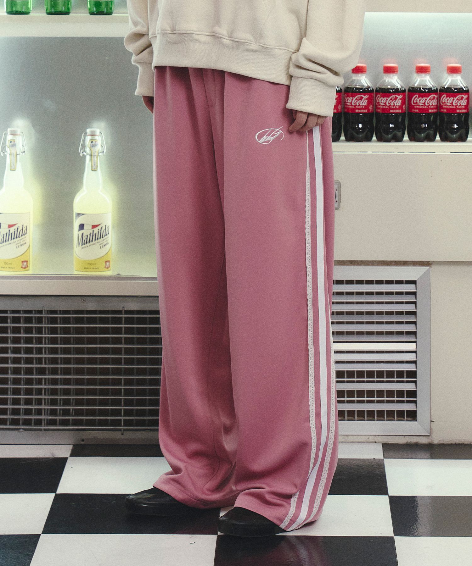 MUSINSA | TRAVEL Lace Line Jersey Track Pants Pink
