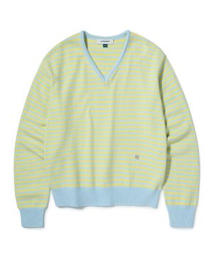 (우먼) 브이넥 스트라이프 니트_옐로우