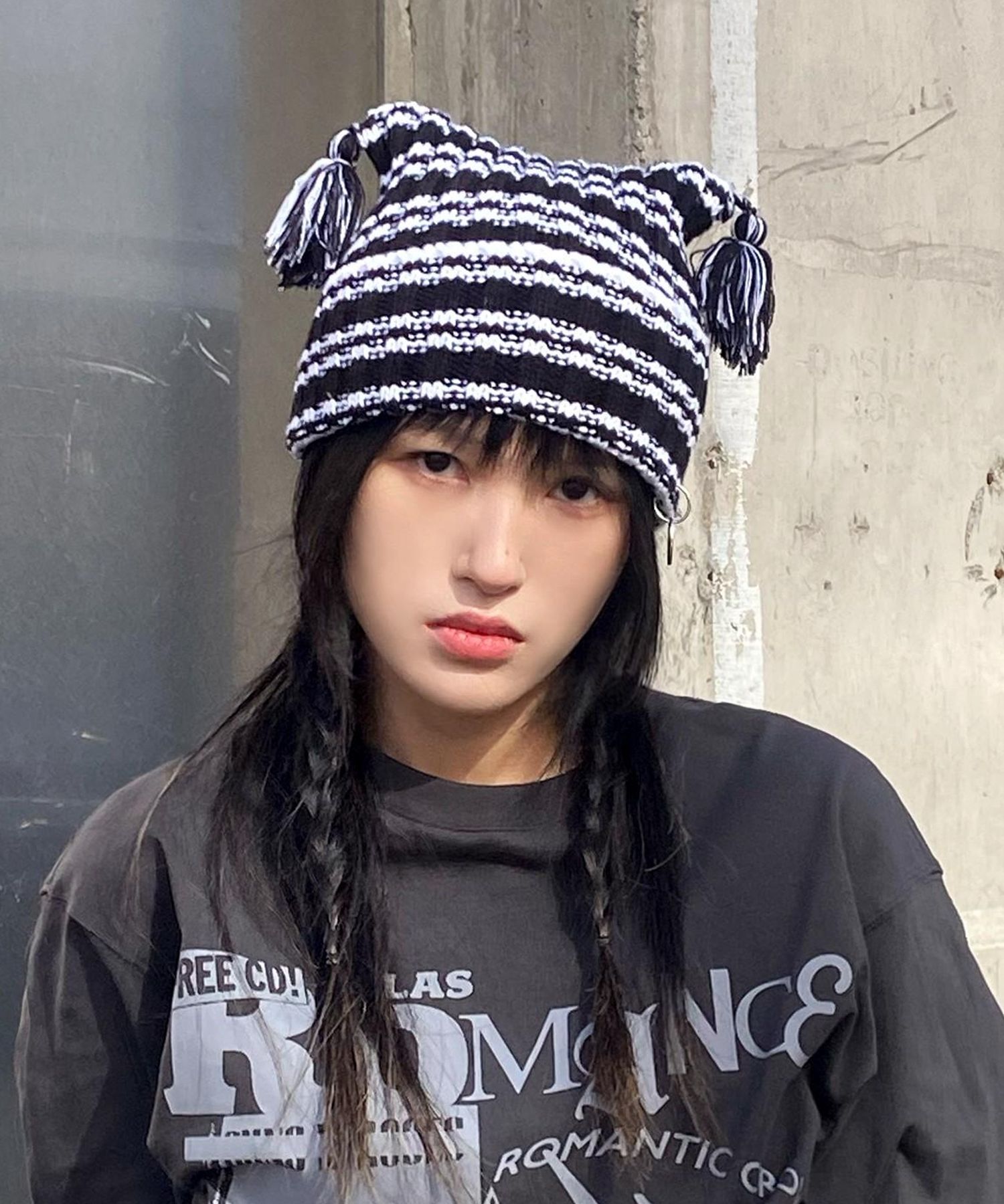 ★2025SS新作★ROMANTIC CROWN★STRIPE SQUARE BEANIE MUSINSA | ROMANTIC CROWN Striped Square Beanie_Black