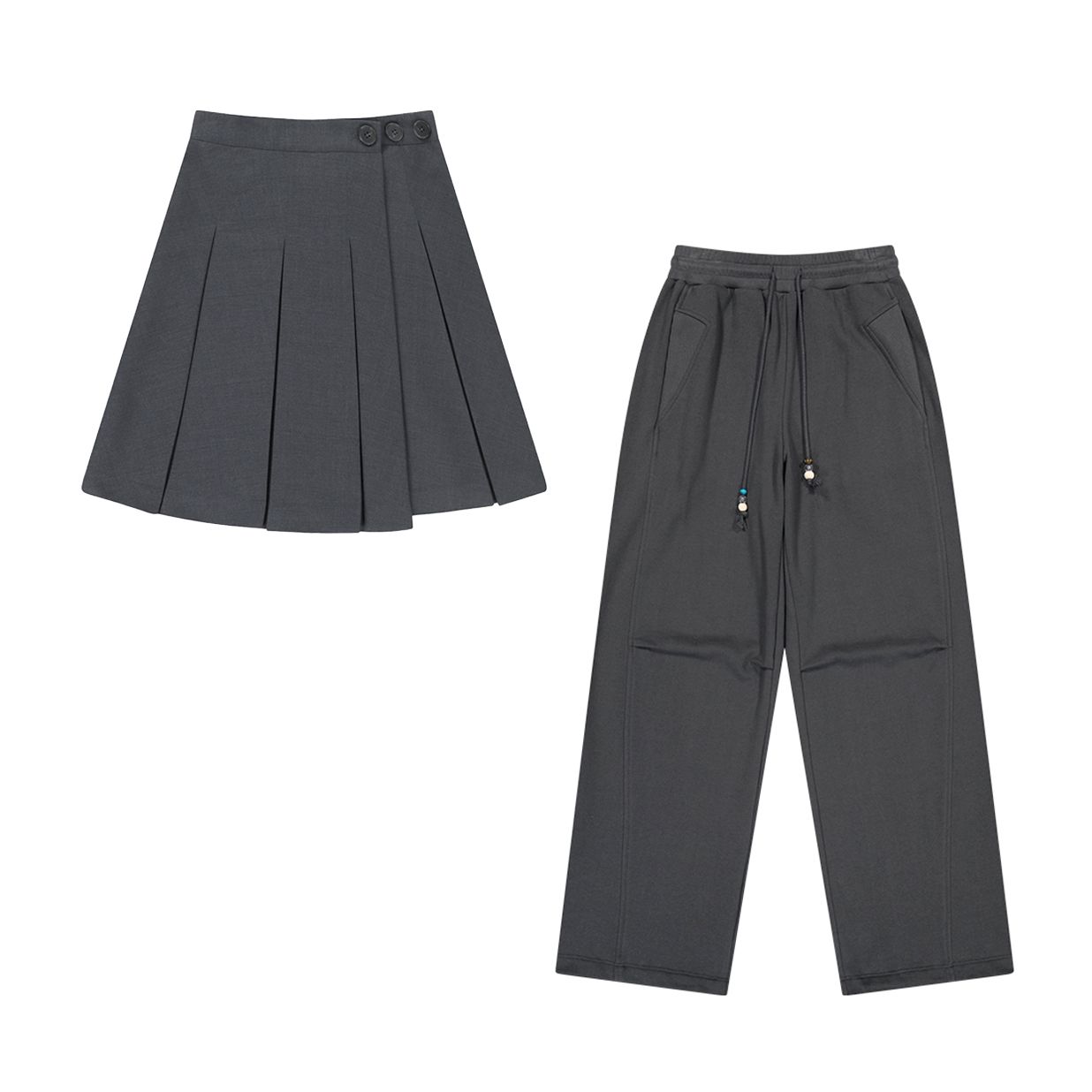 【TUOMIO】WRAPPED PLEATS SKIRT & STRING CHARM SWEATPANTS MUSINSA | TUOMIO [LAYERED SET 5] WRAPPED PLEATS SKIRT