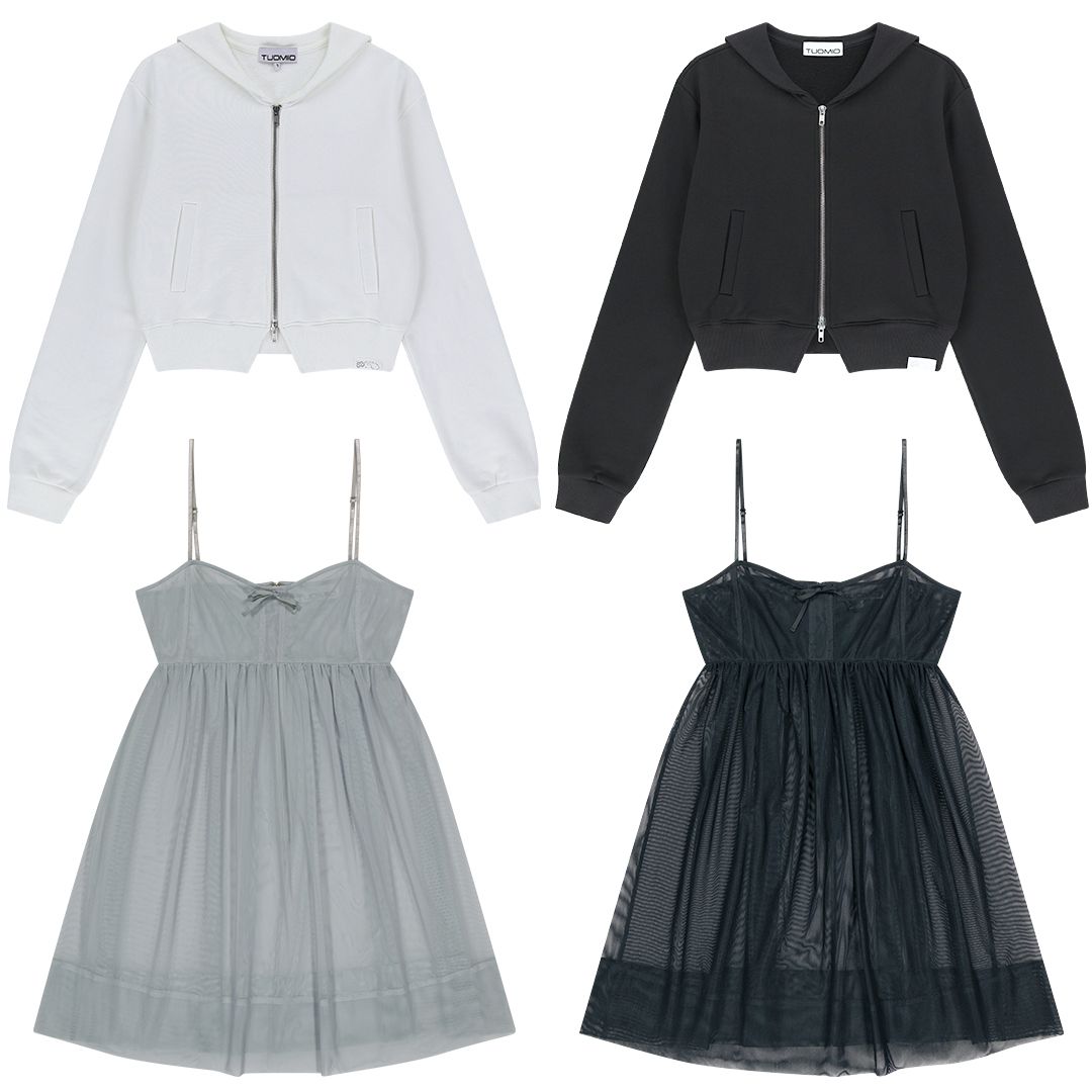 【TUOMIO】SAILOR COLLAR ZIP-UP & RIBBON MINI MESH DRESS MUSINSA | TUOMIO [LAYERED SET 7] SAILOR COLLAR ZIP-UP