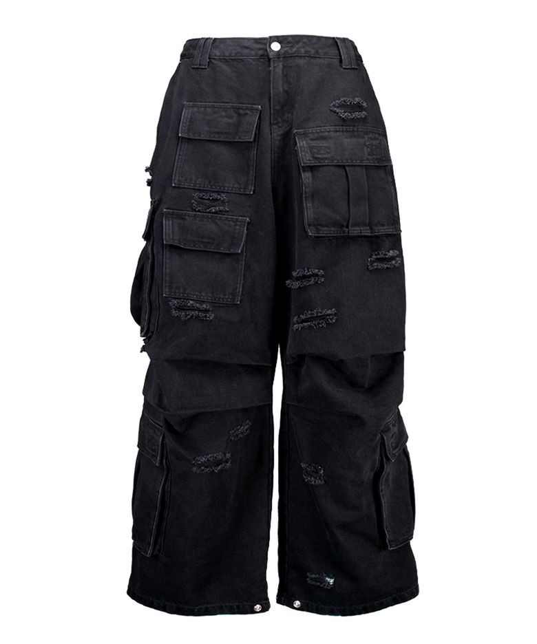 [FST] MASSIVE WASHED BLACK CARGO PANTS
