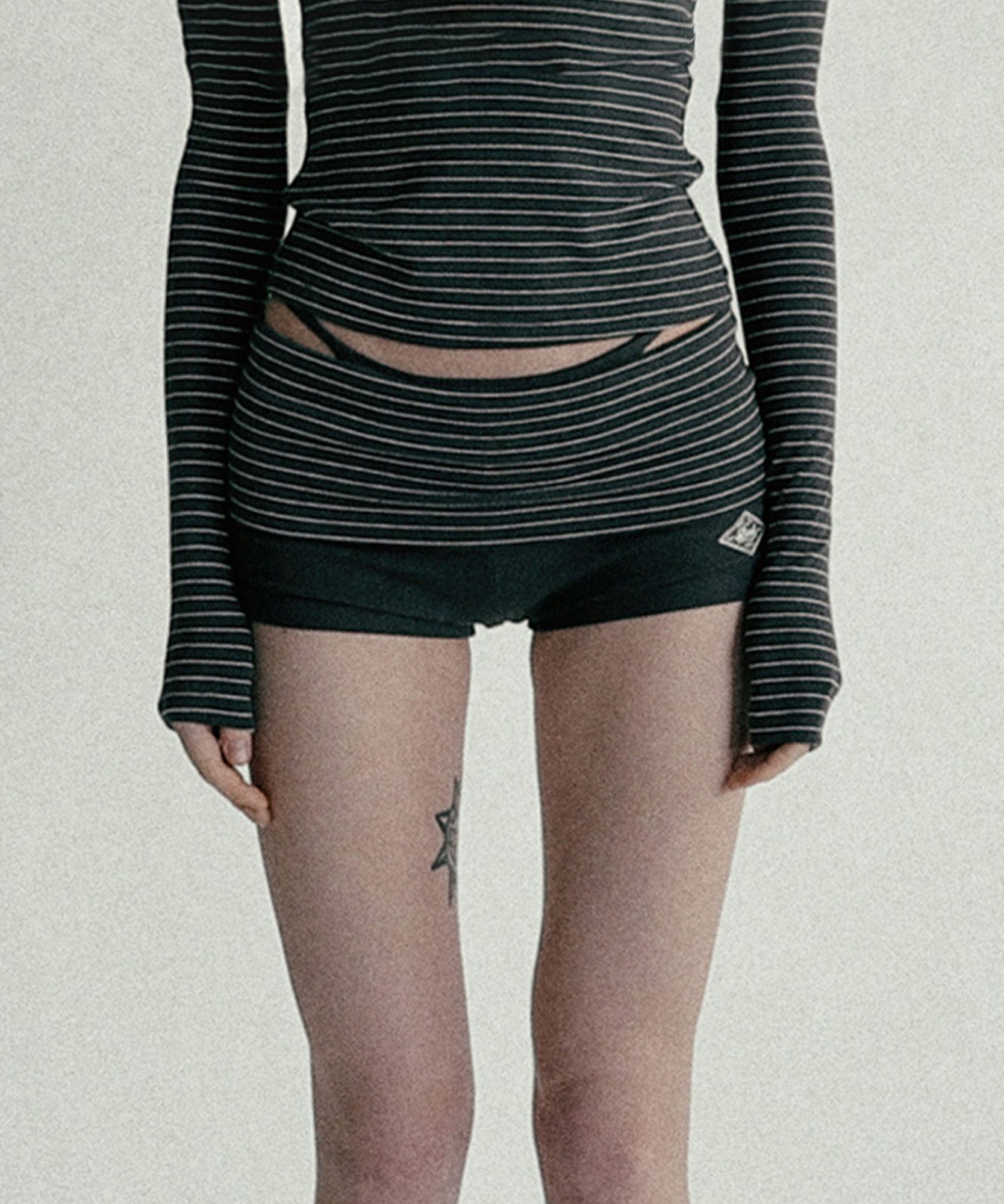 MUSINSA | BADBLOOD Beyond Soft Fold Over Shorts - Stripe Charcoal