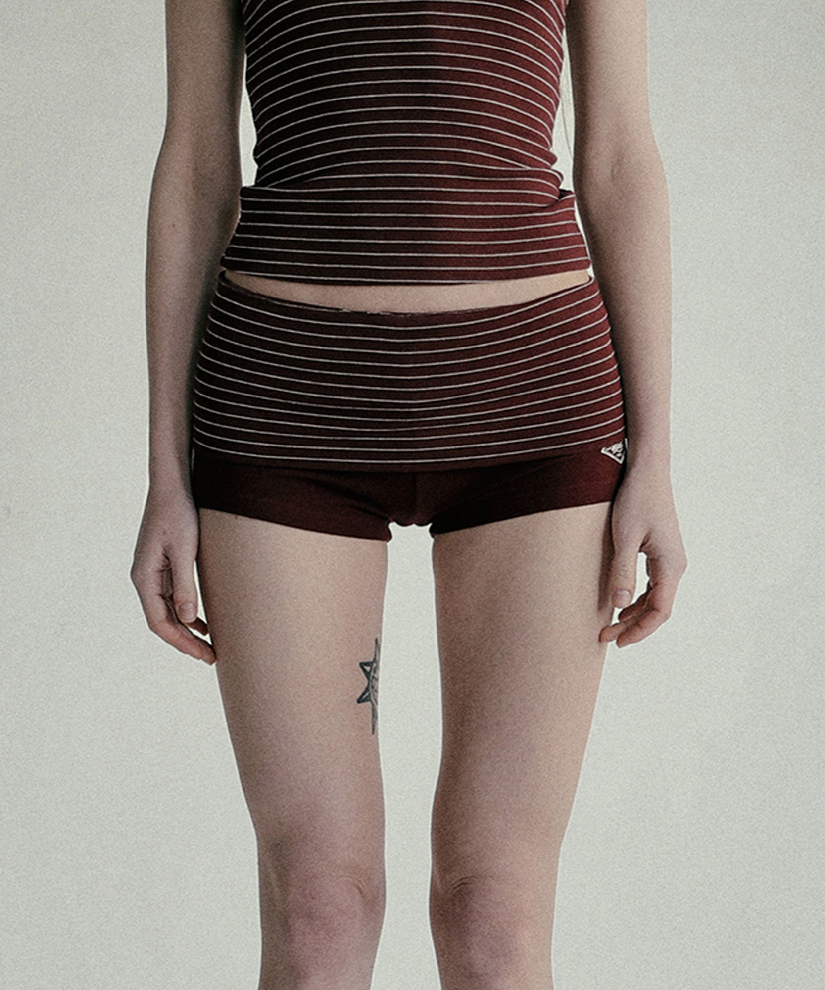 ★BADBLOOD★ Beyond Soft Fold Over Shorts Stripe Wine MUSINSA | BADBLOOD Beyond Soft Fold Over Shorts - Stripe Wine