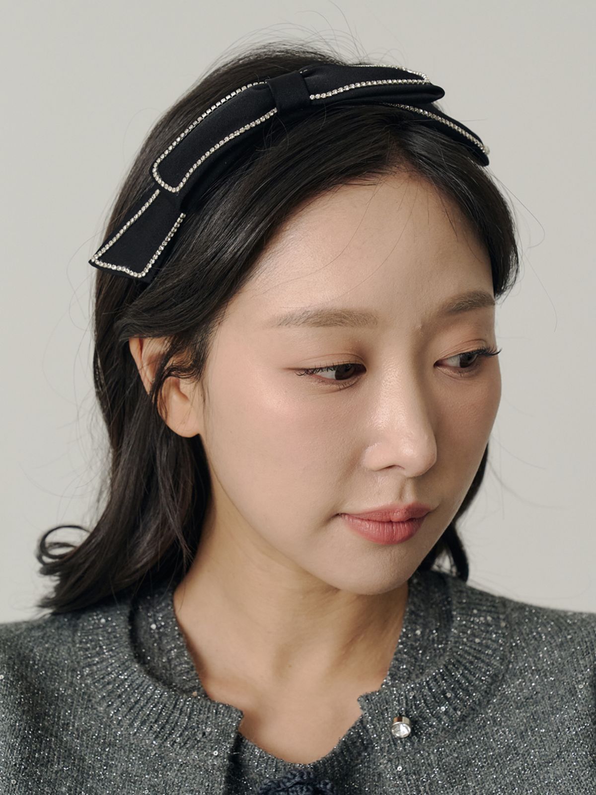 쏘리, 투 머치 러브(SORRY, TOO MUCH LOVE) Art Deco Jewel Satin Ribbon Hairband_Black