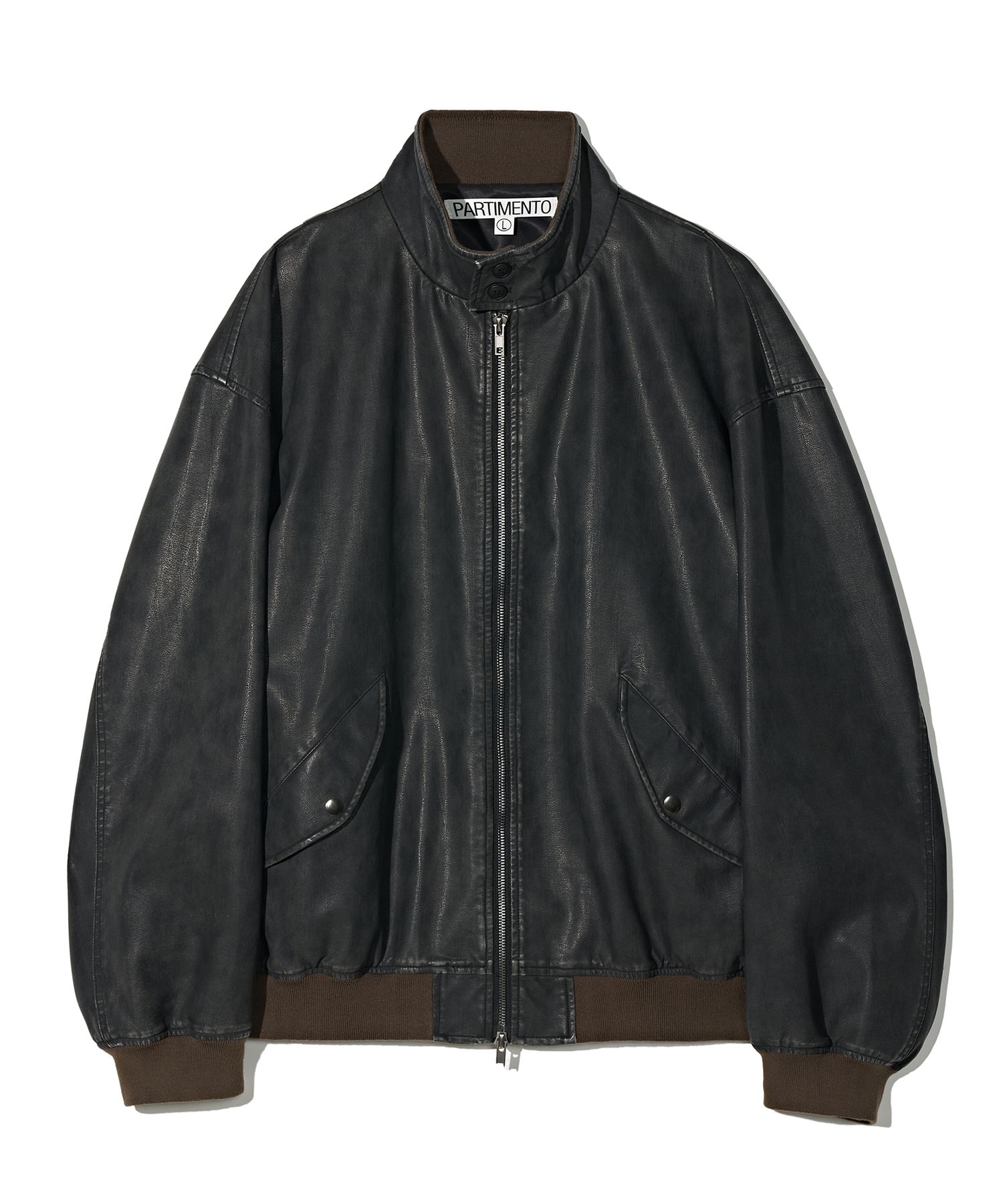 MUSINSA公式 | PARTIMENTO VTG Washed Leather Harrington Jacket Black