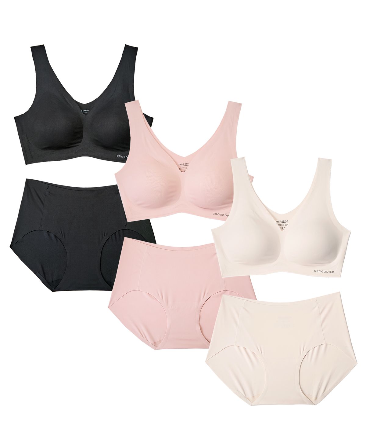 크로커다일 이너웨어(CROCODILE INNERWEAR) [3PACK]소프트핏 쉘론 V넥 패드일체형 브라팬티 세트