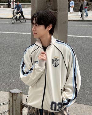 콤비네이션 테이프 져지 트랙 자켓 아이보리