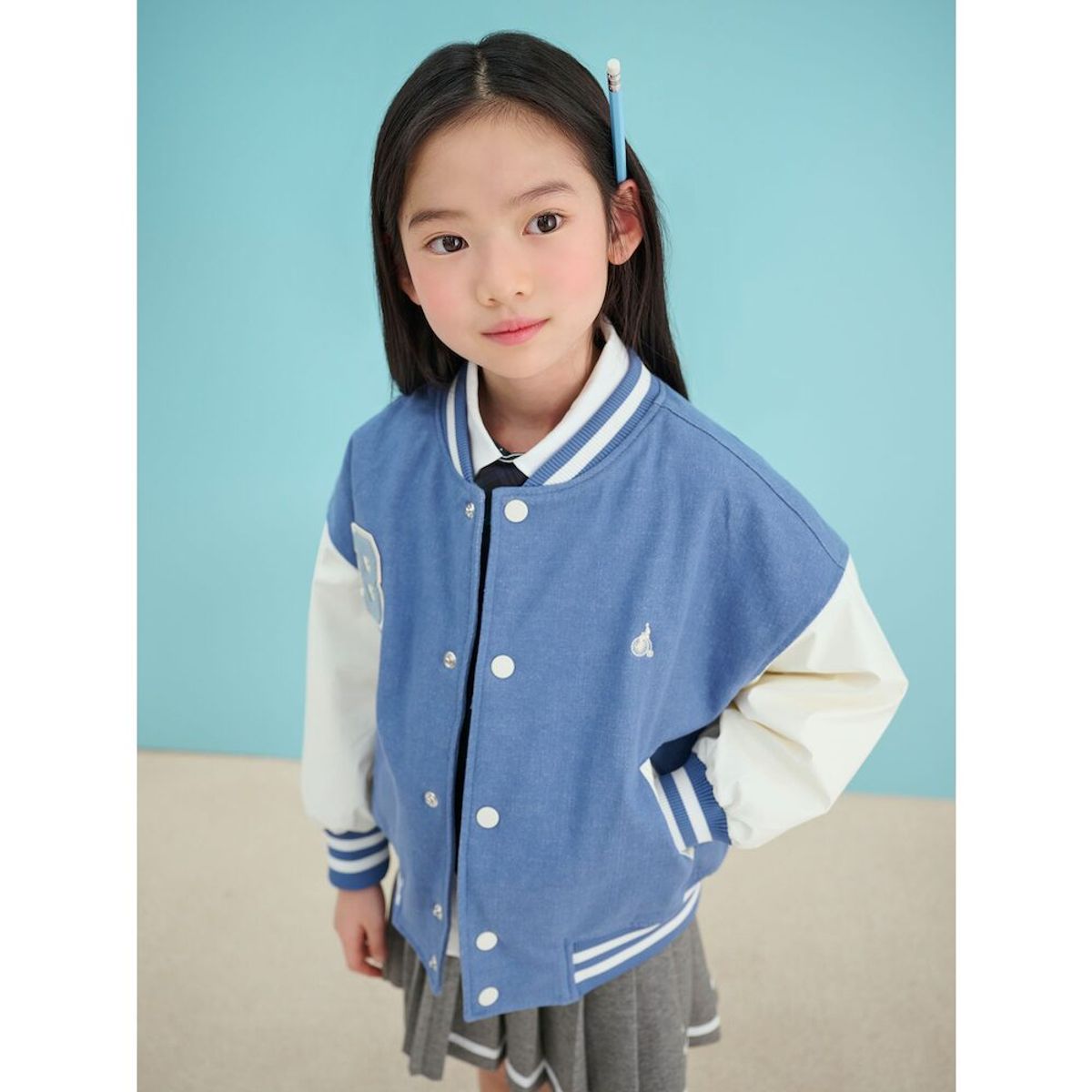 빈폴 키즈(BEANPOLE KIDS) 데님 바서티 점퍼  스카이 블루 (BI5139U06Q)
