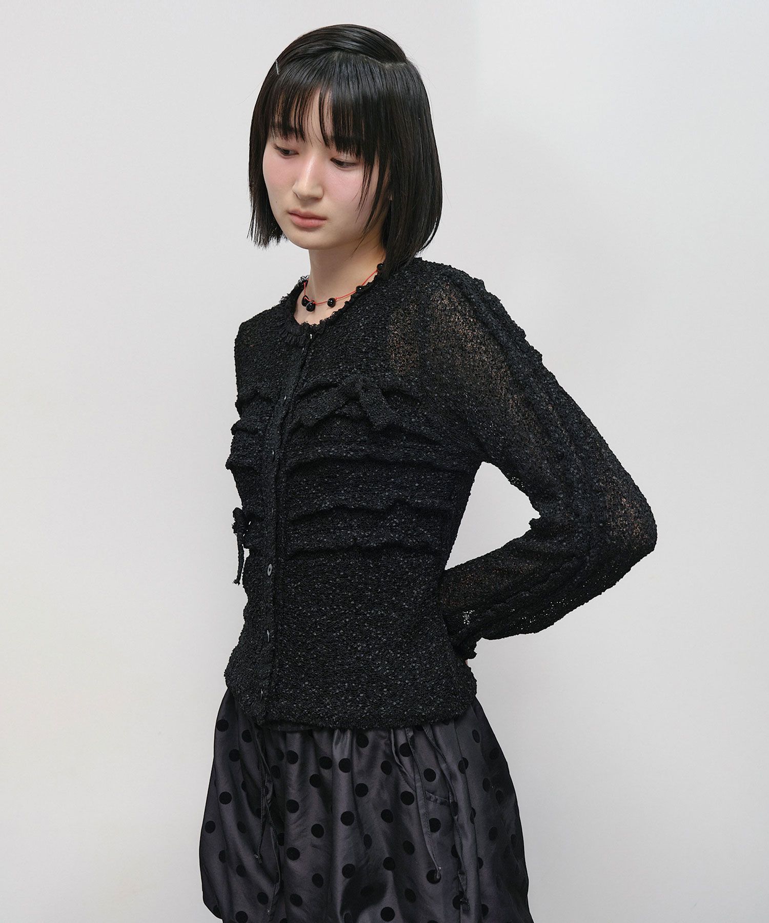 アウターその他 typeservice Fuzzy Ruffled Ribbon Cardigan Black MUSINSA公式 | TYPESERVICE Fuzzy Ruffled Ribbon Cardigan [Black]