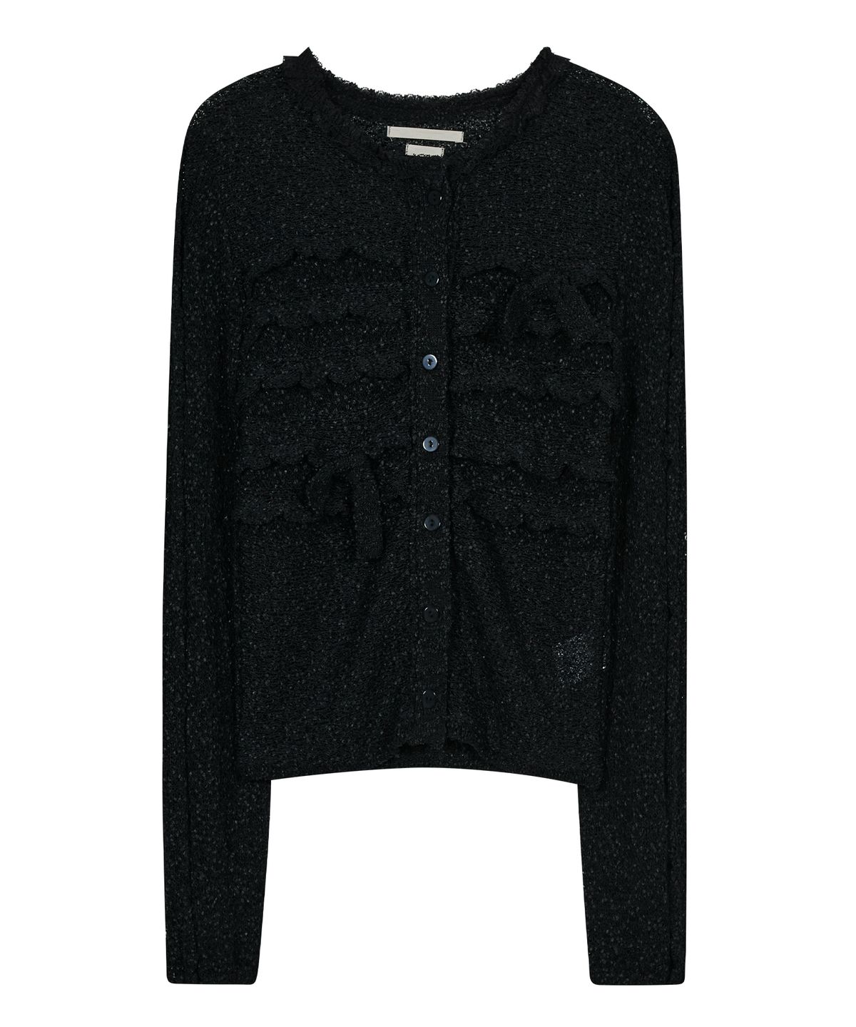타입서비스(TYPESERVICE) Fuzzy Ruffled Ribbon Cardigan [Black]