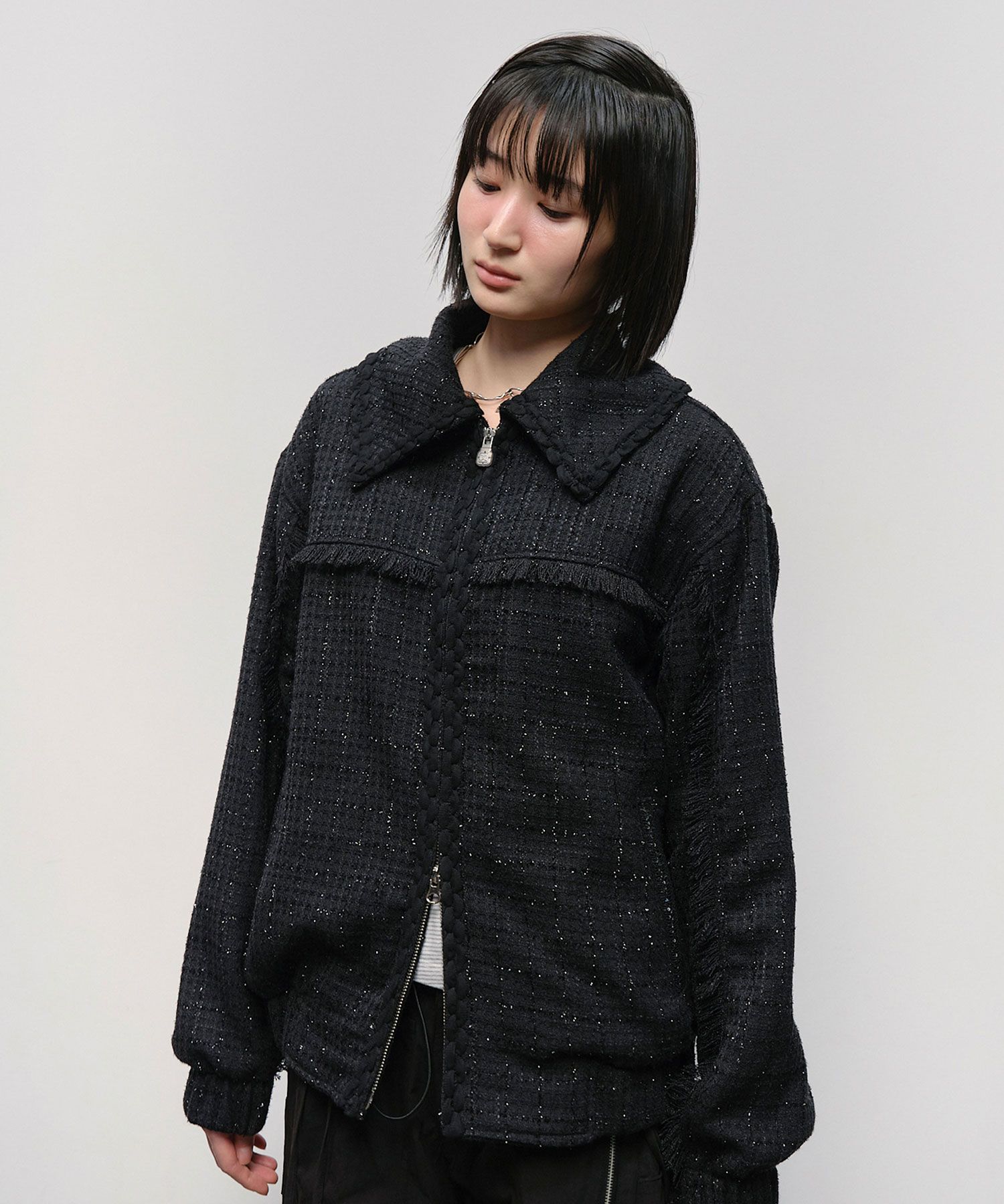 【typeservice】25ss Tweed Zip Jacket MUSINSA | TYPESERVICE Tweed Zip Jacket [Black]