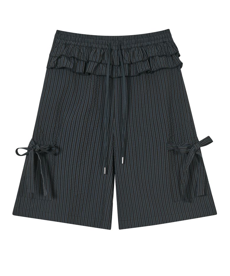 Ruffled Stripe Pocket Pants [Navy]